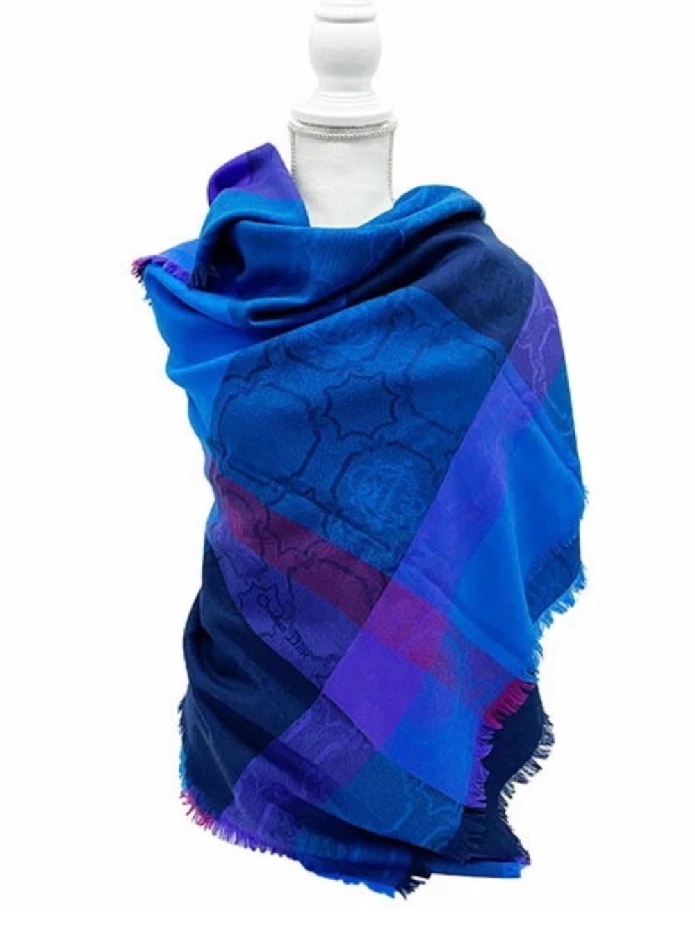 Christian Dior Large Scarf - Turquoise Blue, Purple, Navy, Hot Pink, Authentic - Picture 3 of 6